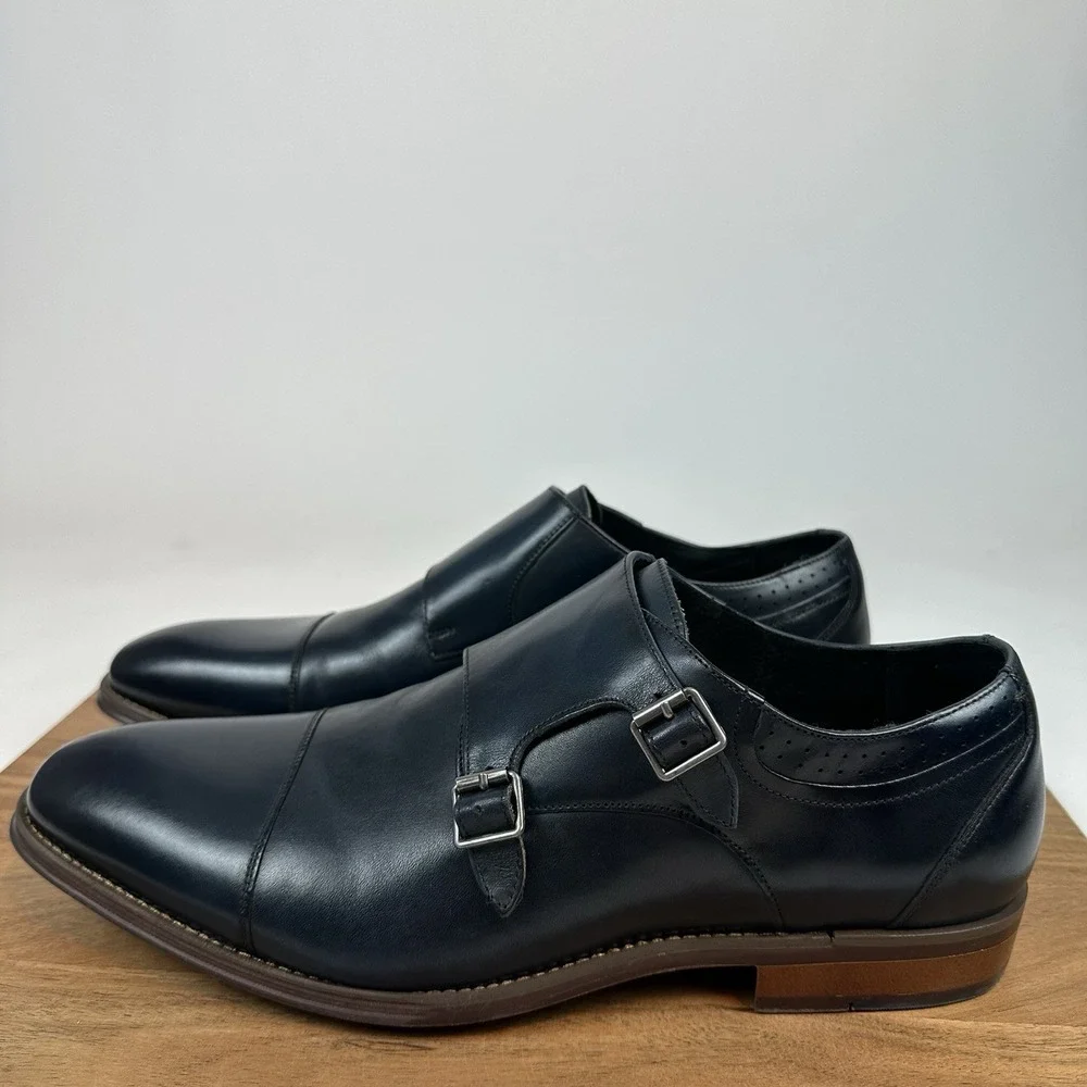 Mens Stacy Adams Bayne Slip On Leather Black Shoes Dress Shoes‎ Size 11.5 D EUC